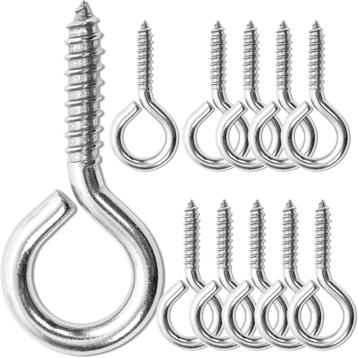 10-Pack M6 2.5in 304 Stainless Steel Screw Eyes — Heavy-Duty Eye Hooks