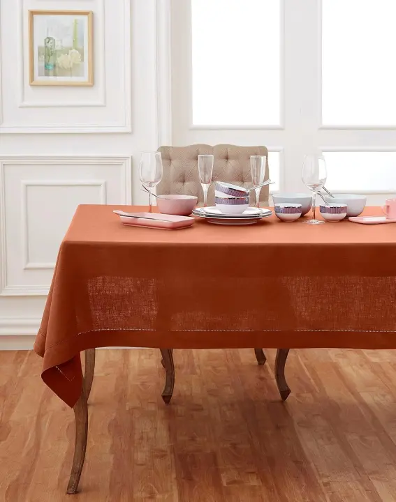 100% Linen Hemstitch Tablecloth — Cinnamon, 60 x 108 in