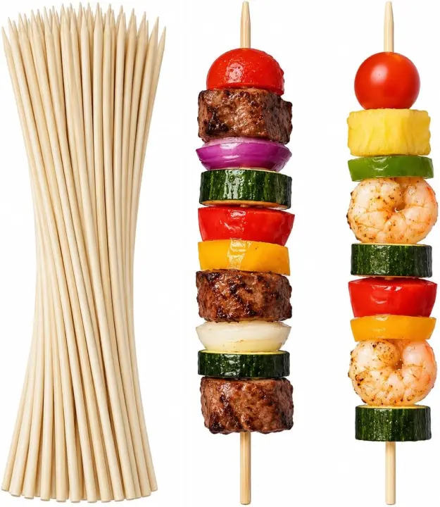 100-Pack 12" Bamboo Skewers — 4mm Thick Heavy-Duty Food Sticks