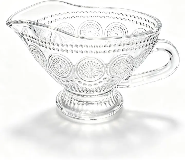 12 oz Glass Gravy Boat — Vintage Embossed Serving Dish
