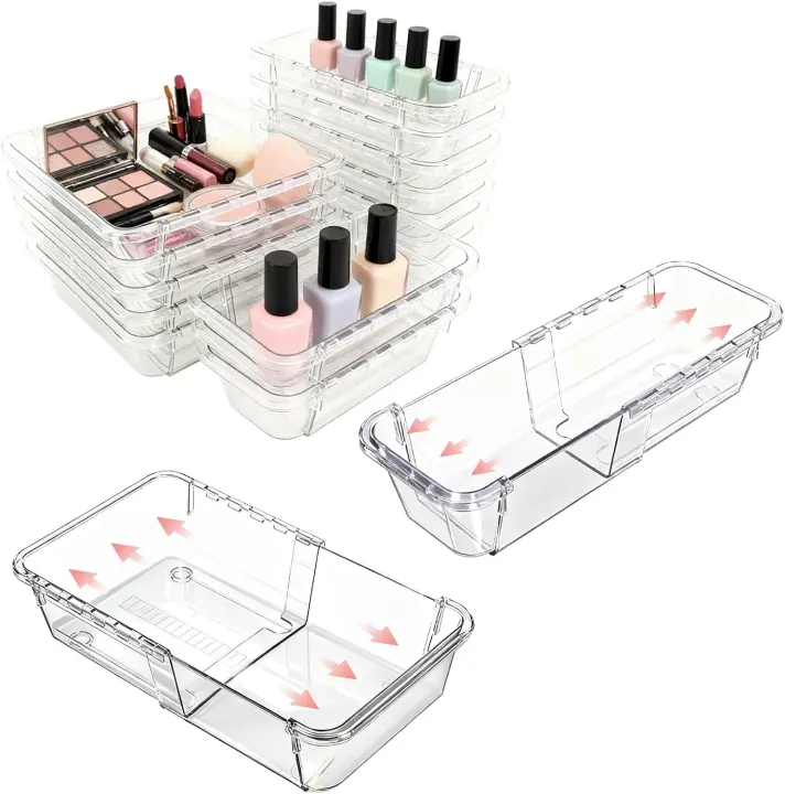 15-Piece Clear Expandable Drawer Organizer Trays (Adjustable)