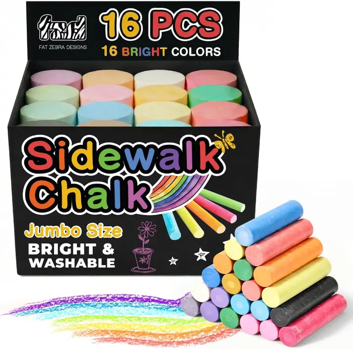 16-Piece Jumbo Sidewalk Chalk Set for Kids — 16 Colors, Non-Toxic Washable
