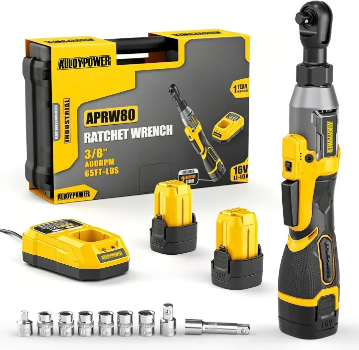 16V Cordless Ratchet Wrench (3/8" Drive) — Brushless, 65 ft-lbs, 2 Batteries