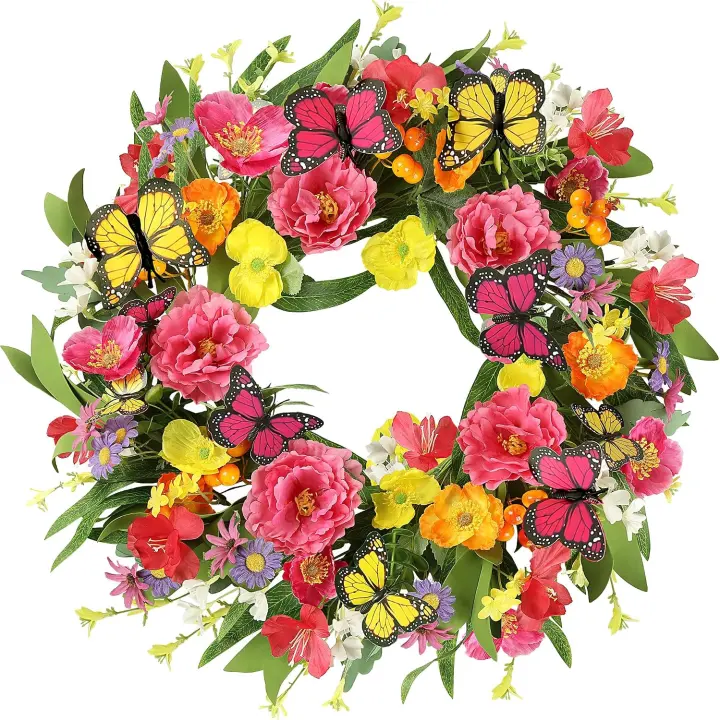 22-inch Artificial Peony Wreath — Spring & Summer Door Decor