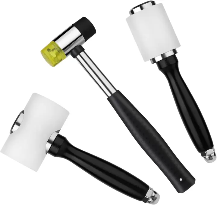 3-Piece Leather Mallet Kit — Rubber, Nylon Straight & T-Head Hammers