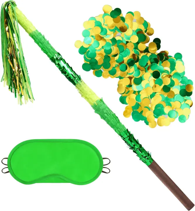 30-Inch Green Piñata Stick Kit with Blindfold and Confetti