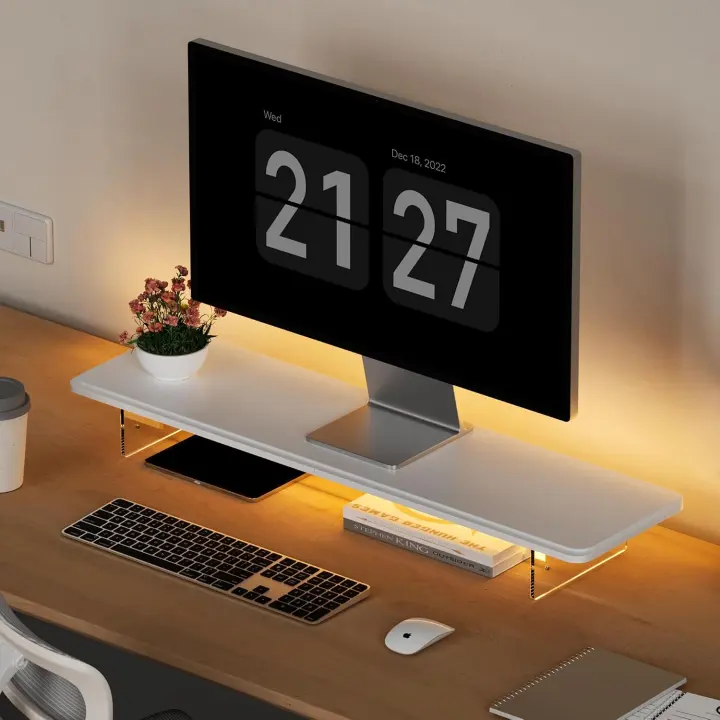 31.5-inch Wood Monitor Stand Riser with LED and Adjustable Acrylic Legs