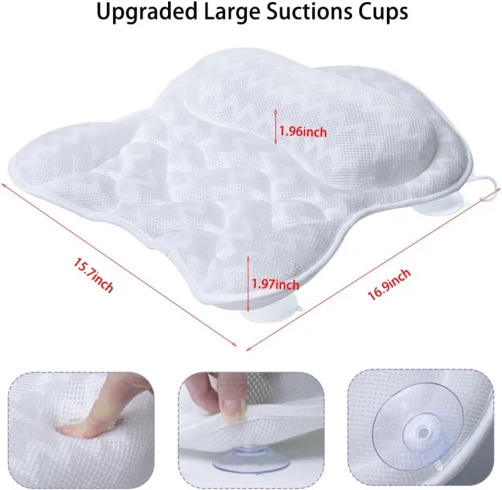 3D AirMesh Bathtub Pillow for Neck, Head & Back Support
