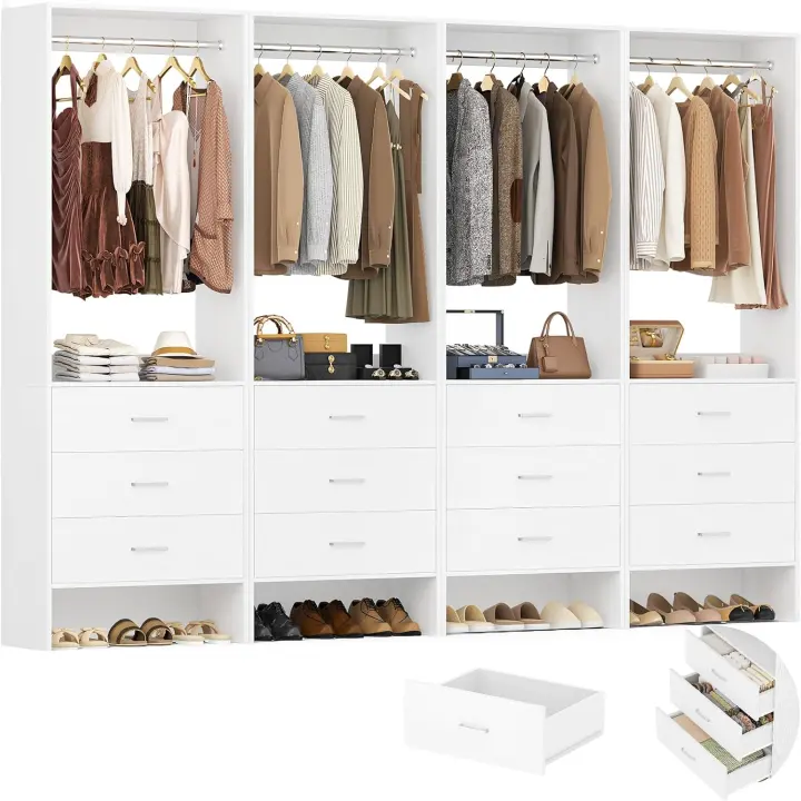 4‑Piece Freestanding Closet Organizer — 7.2 ft White System