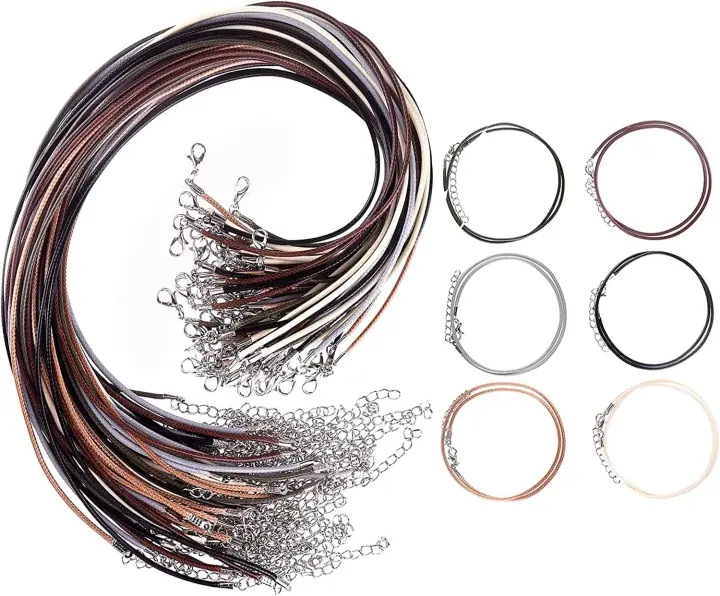 48-Piece Waxed Leather Necklace Cord Set — 6 Colors, 20in Strings