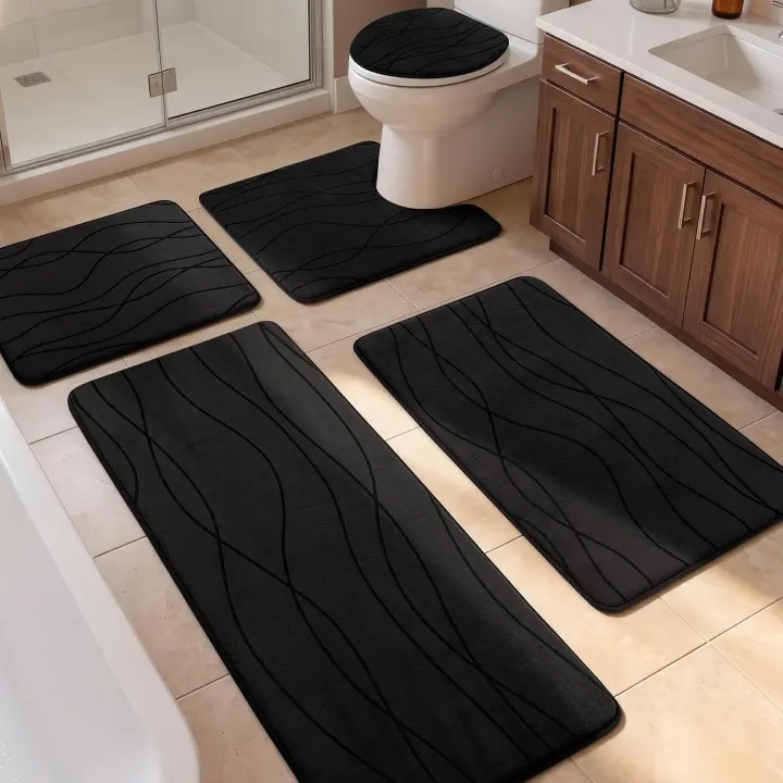 5-Piece Memory Foam Bathroom Rug Set — Black