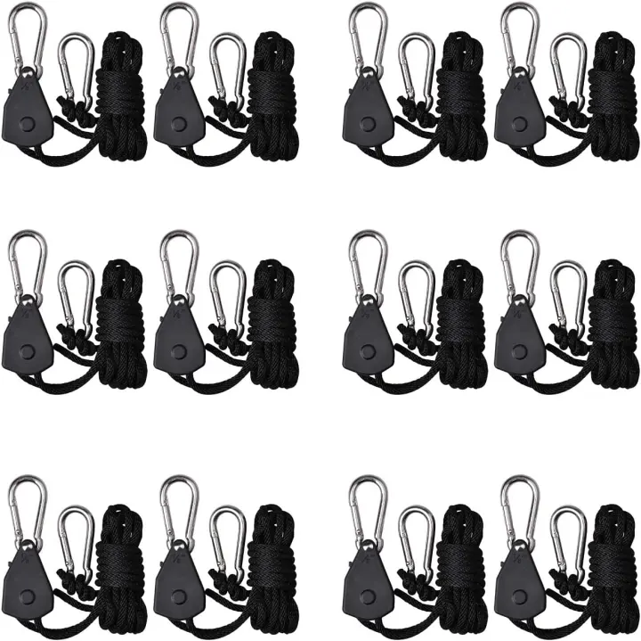 6-Pair 1/8 in Adjustable Heavy-Duty Rope Hangers for Grow Lights (12pcs)