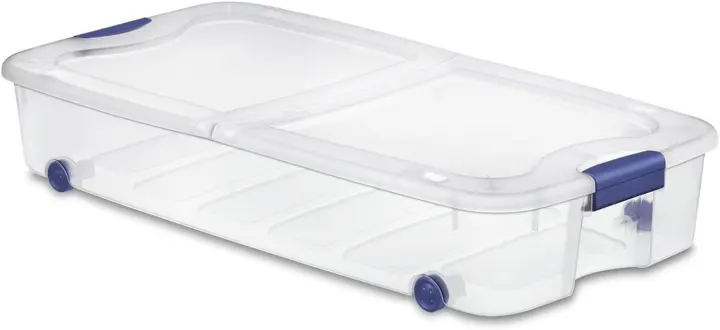 66-Quart Clear Underbed Storage Container — Low-Profile Wheeled Bin