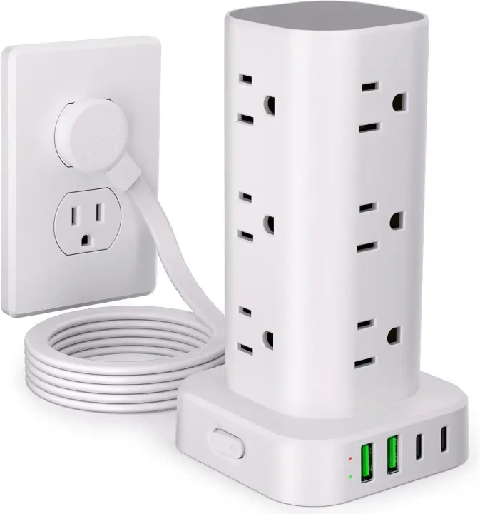 6FT Power Strip Tower Surge Protector — 12 Outlets + 4 USB Ports