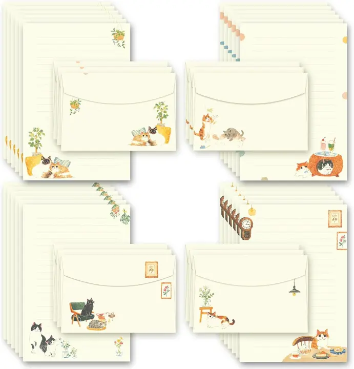72-Piece Cat Letter Writing Set — 8.3 x 5.6 in Cute Paper & Envelopes