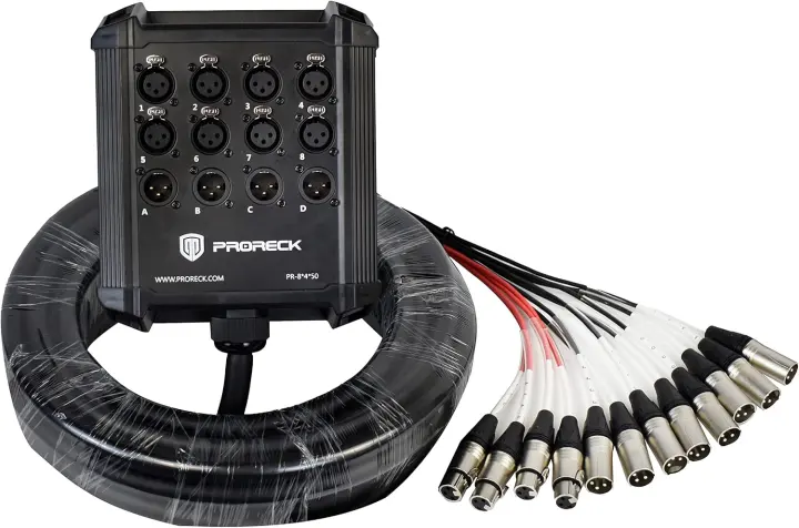 8-Channel Low-Profile XLR Snake Cable — 50 ft Stage/Studio Splitter