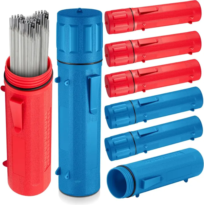 8-Pack Sealed Welding Rod Storage Tubes — 14in Waterproof (Red & Blue)