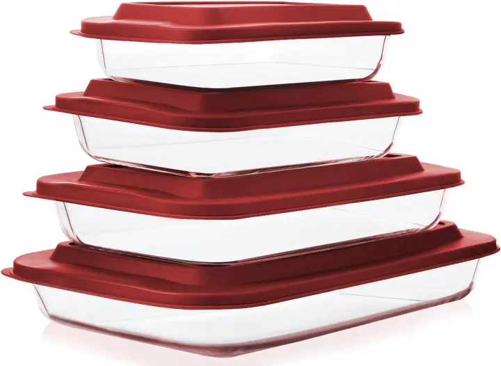 8-Piece Deep Glass Baking Dish Set with Lids