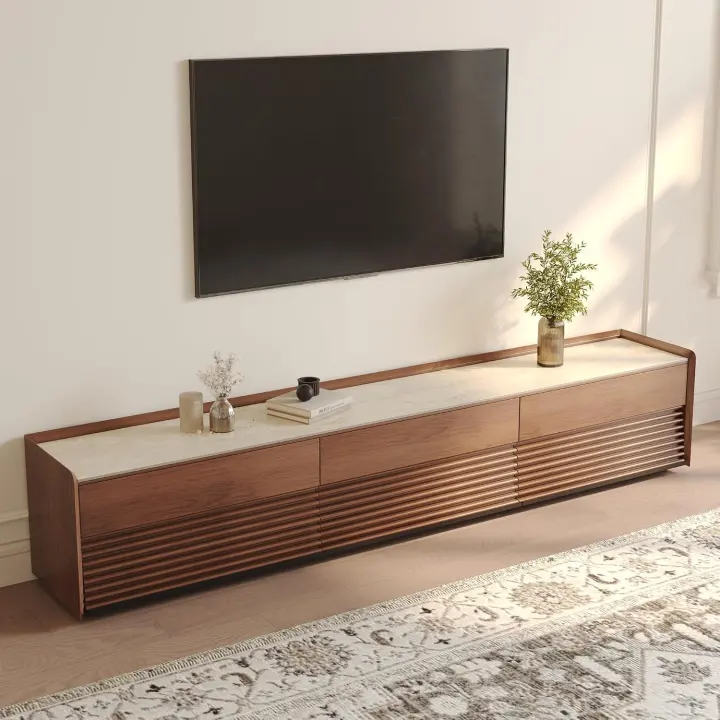 94.49" Fully-Assembled Wood TV Stand with Adjustable LED Lighting