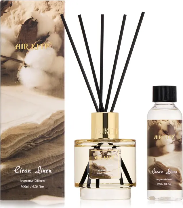 Airkeep Reed Diffuser Set — Clean Linen 6.96 fl oz with Refill & 8 Reeds