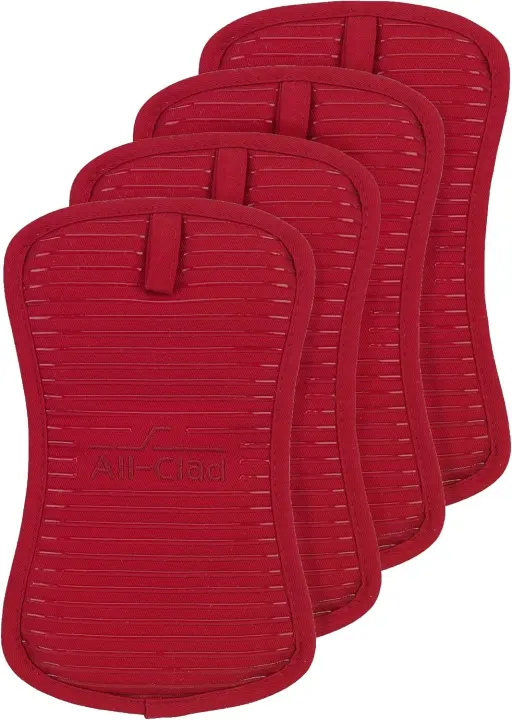 All-Clad Silicone-Reinforced Pot Holders — 4-Pack Chili, 10 x 6.25 in