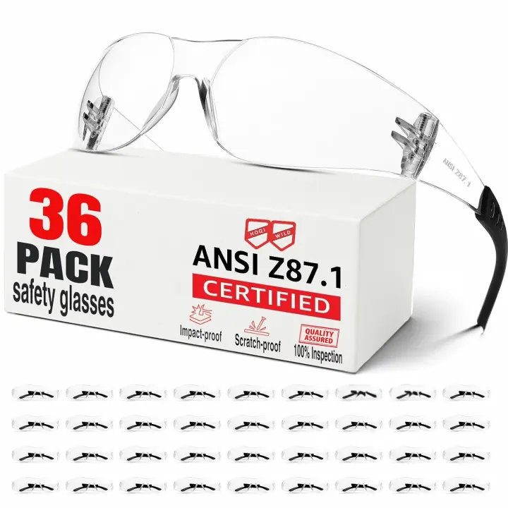 ANSI Z87.1 Clear Safety Glasses — 36-Pack Protective Eyewear