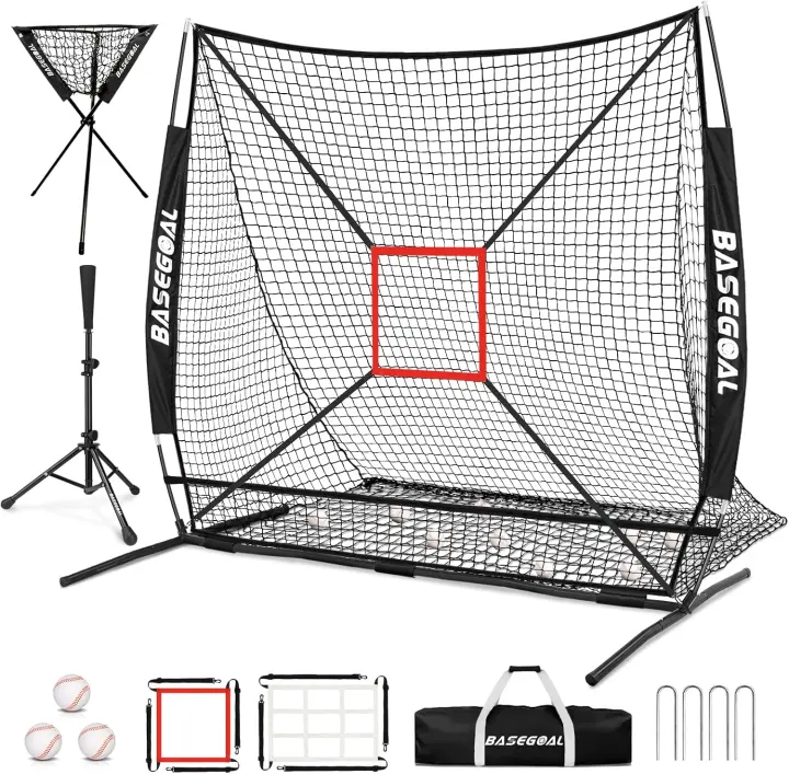 BaseGoal 6x6ft Baseball Practice Net with Tee, Ball Caddy & Strike Zone