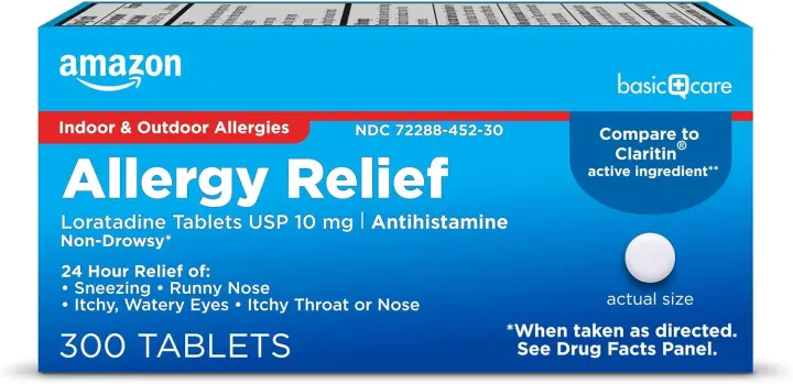 Basic Care Loratadine 10 mg Allergy Tablets — 300 Count, 24-Hour Relief