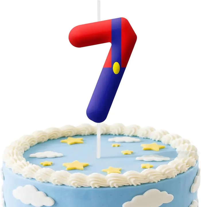 Blue-Red Number 7 Birthday Candle — Cartoon Game Cake Topper