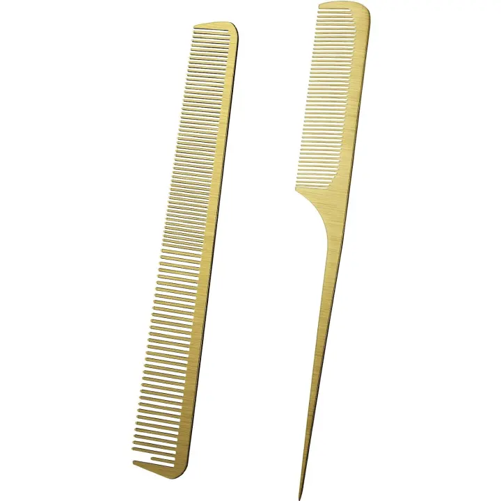 Boao Gold Metal Hair Combs — Rat-Tail & Fine-Tooth Duo