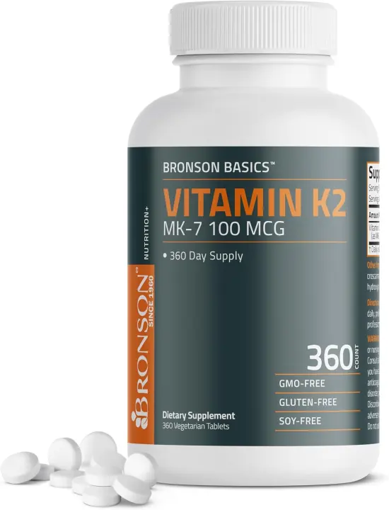 Bronson Vitamin K2 (MK-7) 100 mcg — 360 Tablets Daily Supply