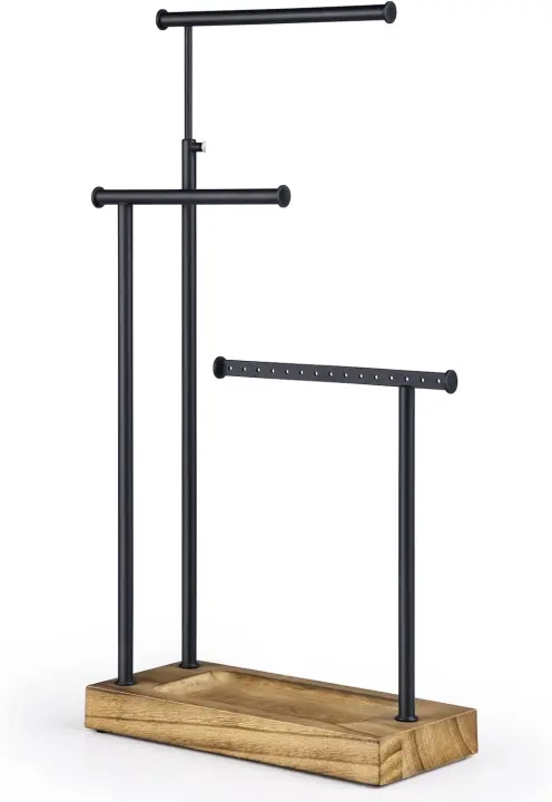 Carbonized Black 3-Tier Jewelry Organizer Stand — Tall Necklace Holder