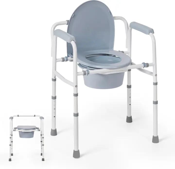 Careboda Adjustable Bedside Commode Chair with 7.5‑Quart Bucket