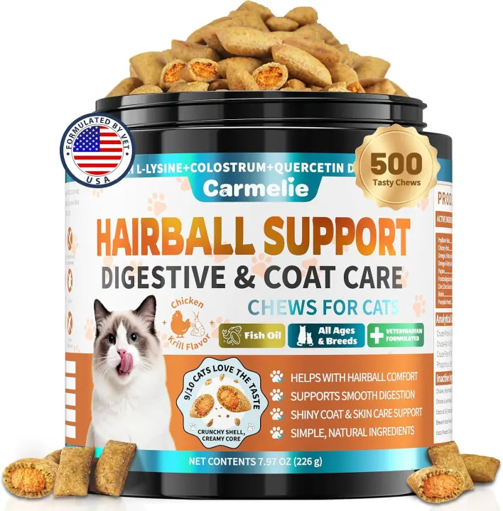 Carmelie Cat Hairball Support Chews — 500-Count Tub