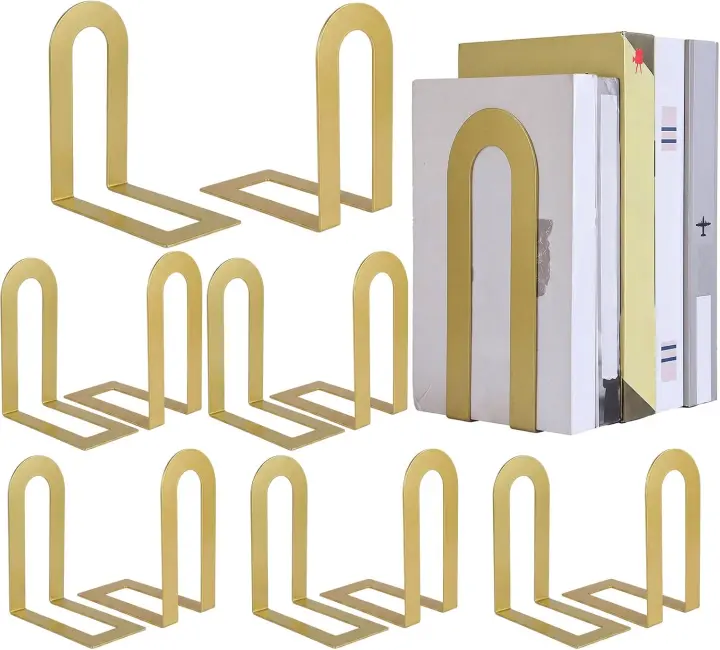 Chunful Gold Metal Bookends — 12-Pack (7.5 x 5.75 x 3.5 in)