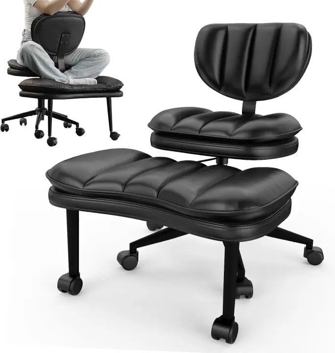 Cross-Legged Office Chair — Ergonomic Criss-Cross Meditation Seat with Wheels
