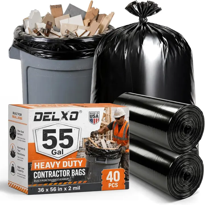 Delxo 55–60 Gallon Contractor Garbage Bags — 40-Pack (36 x 56)