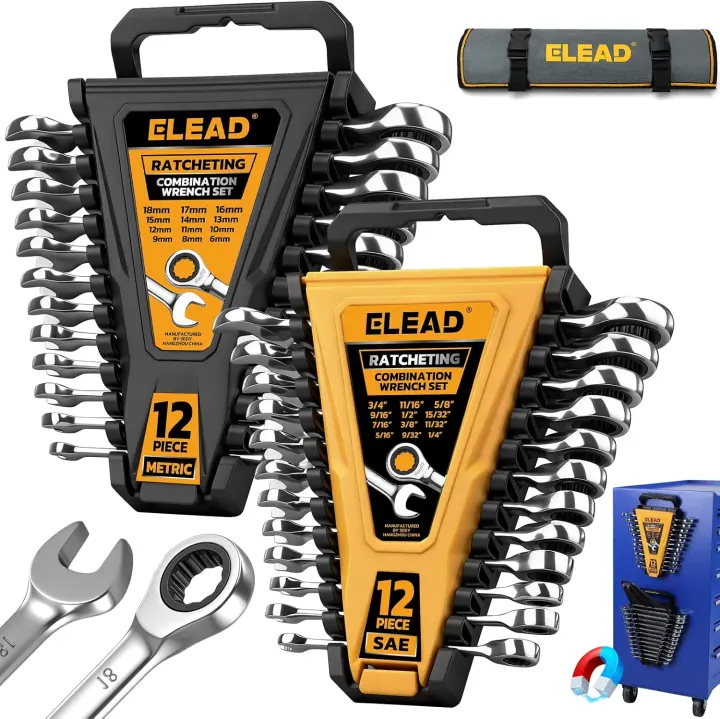 ELEAD 24-Piece Ratcheting Combination Wrench Set (Metric & SAE)