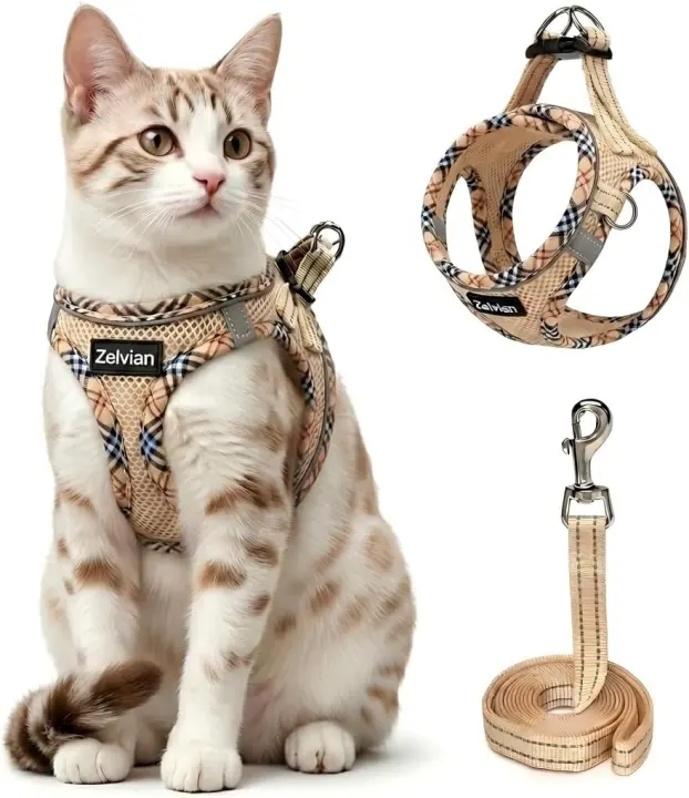 Escape-Resistant Cat Harness & Leash Vest — Adjustable XXS, Beige
