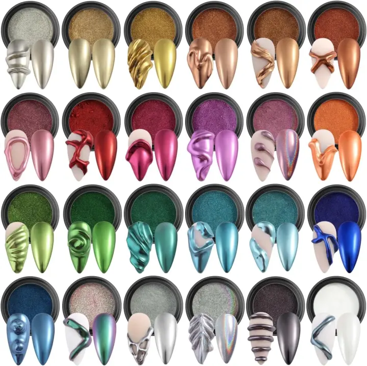 Fcozpjk 24-Color Chrome Nail Powder Kit — Metallic Mirror Finish