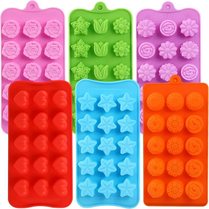 Flower-Shaped Silicone Chocolate Candy Mold Set (6-Pack)