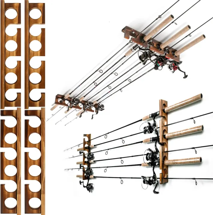 Ghosthorn Fishing Rod Rack — Wall or Ceiling Hardwood Holder (12-Rod)