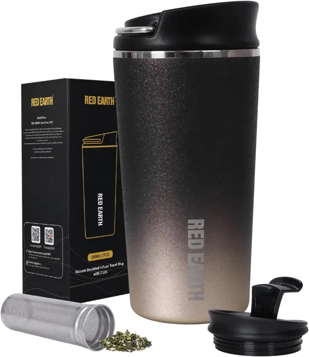 GiNT 17oz Travel Tea Mug with Infuser & Two Lids