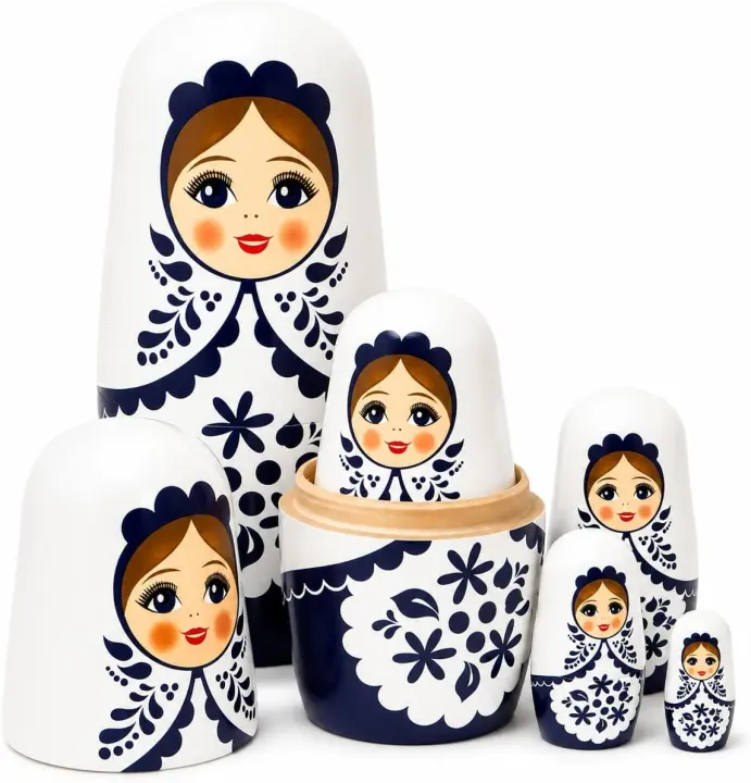 Hand-Painted Wooden Russian Nesting Dolls — 6-Piece Matryoshka Set