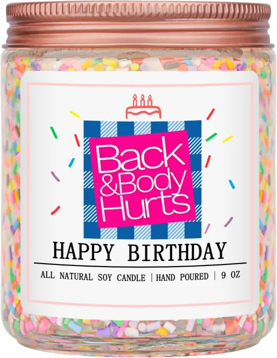 Homsolver Birthday Jar Candle — 'Back & Body Hurts' Scented Gift