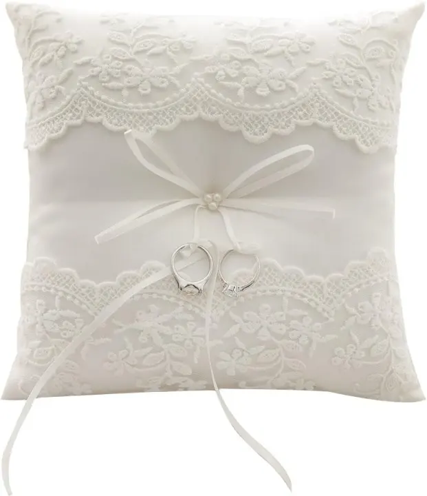 Ivory Satin Ring Pillow Cushion — 8.26-Inch Wedding Pillow