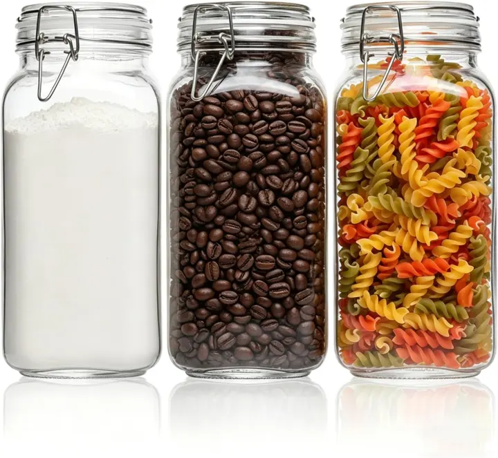 Large Square Glass Storage Jars with Airtight Clamp Lids — 78 oz (3-Pack)