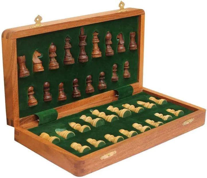 Magnetic Travel Chess Board Set — Pocket 7-inch Folding Wood Staunton Set