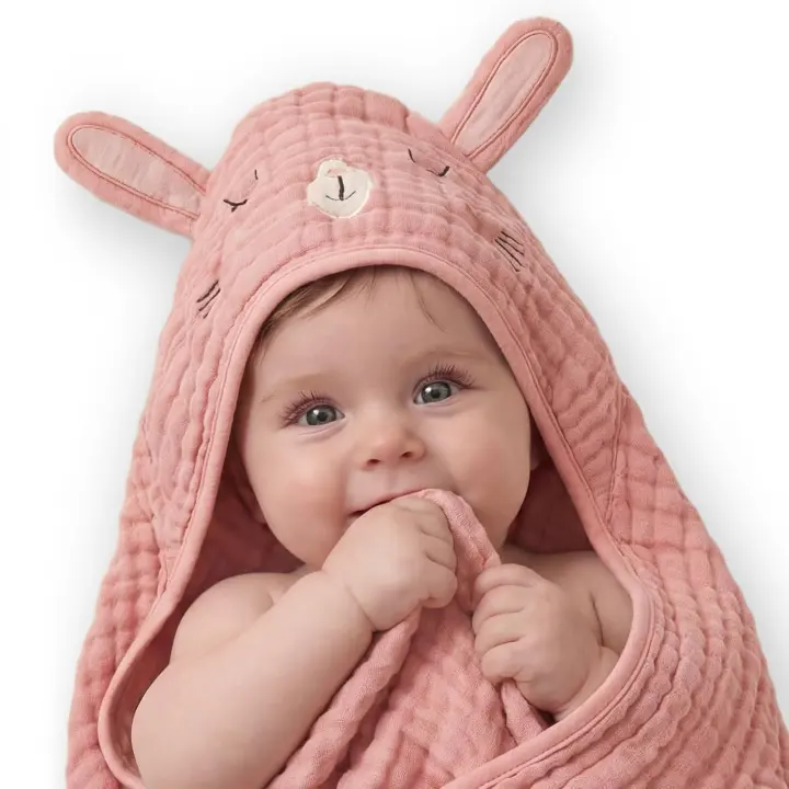 Muslin Hooded Baby Towel — 1-Pack Sweet Bunny Newborn Towel