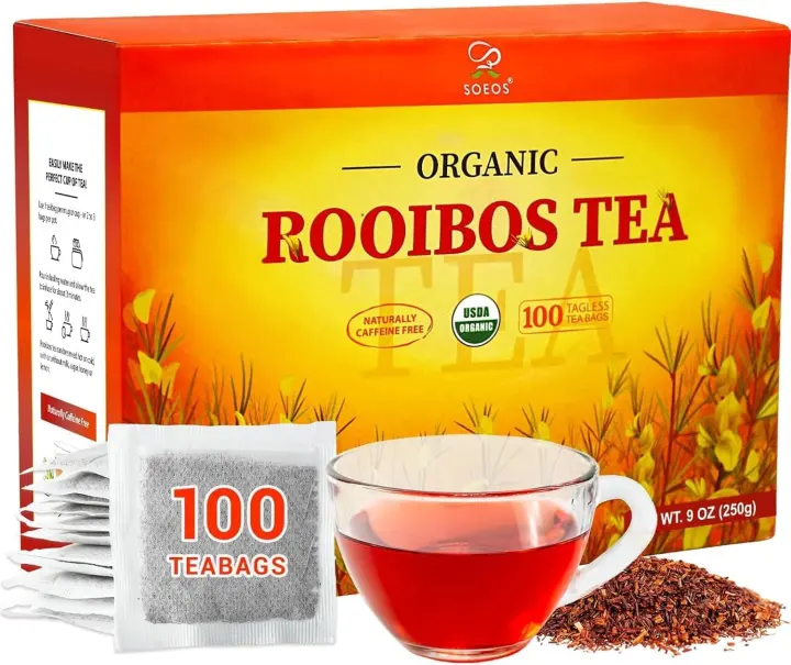Organic Rooibos Tea — 100 Tea Bags, Naturally Caffeine-Free, USDA & Non-GMO